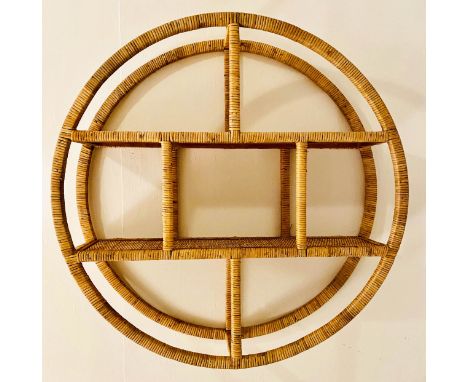 WALL SHELF, 1970s Italian style rattan, 79cm x 79cm. 