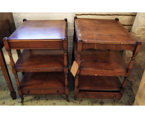 LAMP TABLES, 66cm H x 46cm W x 51cm D, a pair, yew wood, each with slide and drawer. (2) 