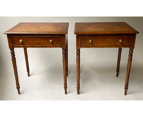 LAMP TABLES, a pair, George III design burr elm and crossbanded each with frieze drawer, 63cm x 49cm x 75cm H. (2) 