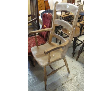 Late 19th/early 20th Century elm ladder back open armchair.(B.P. 24% incl. VAT)