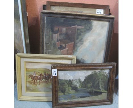 Assorted furnishing pictures, various, including watercolours, gouache, prints and oils. (7)(B.P. 24% incl. VAT)