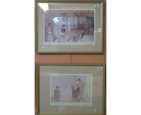 After Sir William Russell Flint, 'Provencal Sisters' and 'An August Morning', coloured prints with printed signatures to the 