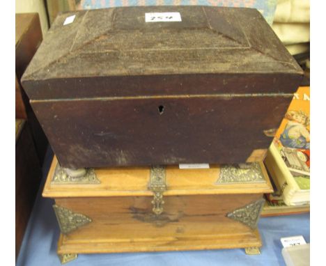 19th Century oak sarcophagus shaped work box, together with a 20th Century walnut, metal mounted caddy. (2)(B.P. 24% incl. VA