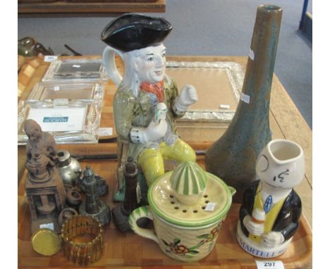 Tray of assorted items to include: Sandland Staffordshire Cognac Martell Brandy water jug; Royal Doulton stoneware mallet sha