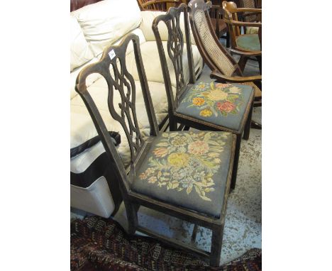 Pair of 19th Century stained mahogany Chippendale style chairs with floral drop in seats. (2)(B.P. 24% incl. VAT)