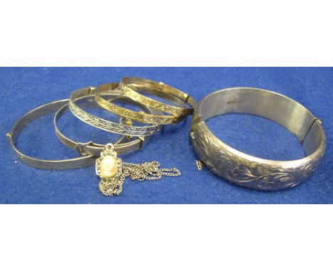 Collection of assorted silver and other jewellery, bangles and a marcasite set portrait pendant.(B.P. 24% incl. VAT)