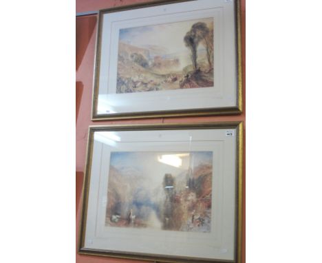 After J.M.W. Turner, 'Tancarville', and 'Lake Nemi', pair of British Museum coloured prints, in quality frames. (2)(B.P. 24% 