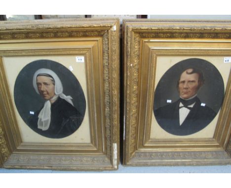 Welsh School, (19th Century), a pair of portrait studies, probably over-painted photographs.  Very heavy gilded and glazed fr