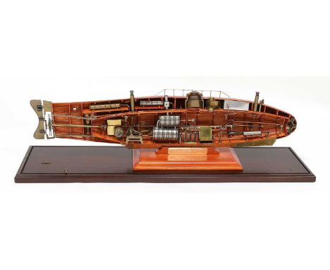 Ictineo II Half Hull Cut Away Model 1:24 Scale constructed in wood with resin parts, with internal detailing, 28", 71cm in ac