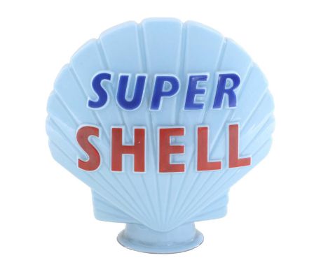 A Blue Super Shell Glass Petrol Pump Globe by Hailware, with blue and red lettering to both sides, the neck stamped PROPERTY 