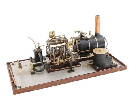 Cotswold Heritage Avon Marine Steam Engine with horizontal boiler and twin cylinder expansion engine on wooden base 26", 66cm