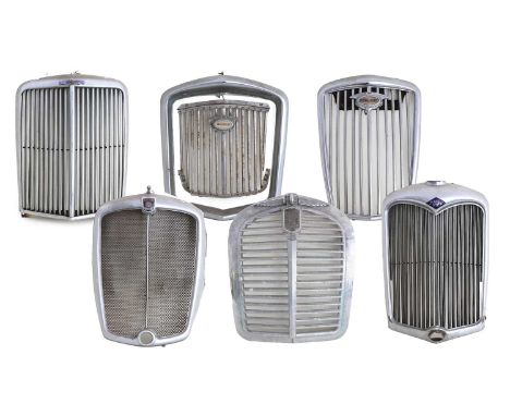 Six Chromed Car Radiator Grilles, to include: Armstrong Siddeley, Riley, Morris 12, Austin and Two Wolseley Examples