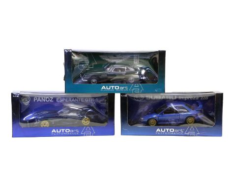 Autoart 1:18 Scale Models Subaru Impreza 22B, Aston Martin DB5 and Panoz Esperante GTR1 (all E boxes G) (3)