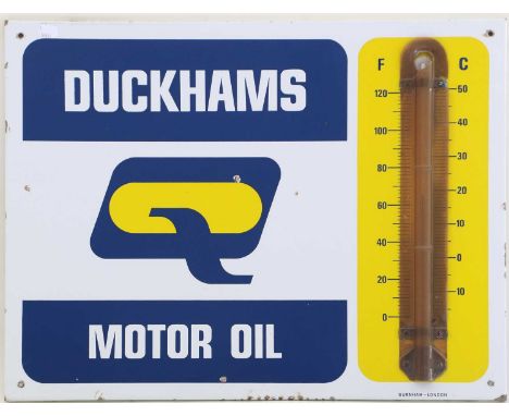 A Single-Sided Enamel Advertising Sign: DUCKHAMS Q OIL, with integral thermometer, Burnham-London51cm by 66cm