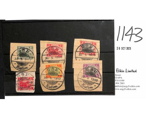 Kulim. 1910 Pieces bearing 1c - 10c all cancelled with Kulim bilingual double ring c.d.s dated 30.5.1910, also a further 3c o