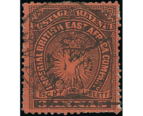 ½ Anna on 3a black on red, manuscript surcharge with initials "A.B", used with 1891 (June 23) Mombasa c.d.s, fine and very sc