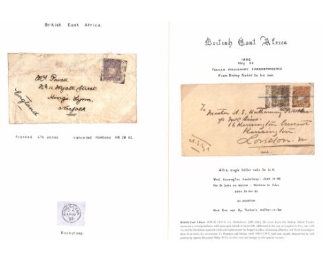 1892 (Mar. 28) Cover to Mrs Powell, Kings Lynn, Norfolk, franked 4½a dull violet tied by a Mombasa squared circle, with an in