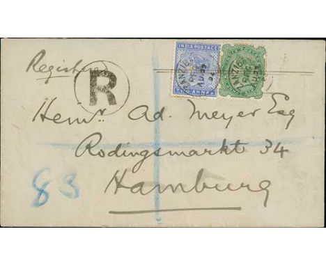 1894 (Aug. 29) Registered cover to Germany franked 2a + 2a6p each cancelled "ZANZIBAR / REG" c.d.s, circular framed "R", very