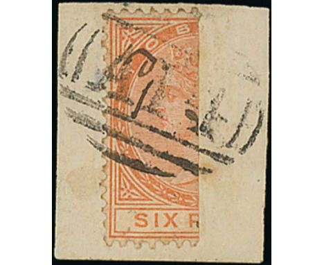 1880 1d Manuscript surcharge on half 6d orange tied to piece by "A14" cancel, scarce. S.G. 7, £1,100. Photo on Page 238. 