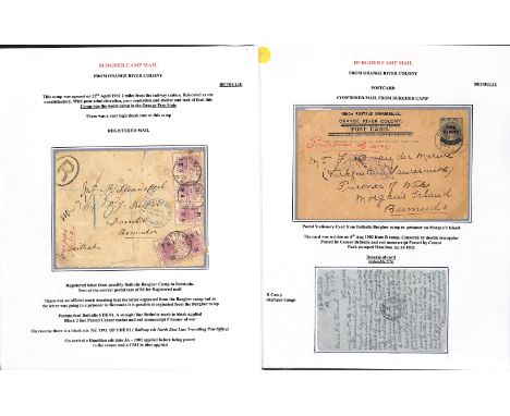 Burgher Camps - ORC/Bermuda. 1901-02 1d Postcard from "Bethulie R. Camp" and a registered cover posted at Bethulie, probably 