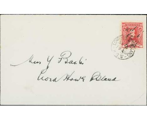 Lord Howe Island. 1930 (Sep. 4) Cover addressed within Lord Howe Island franked River Murray Tercentenary 1½d with manuscript