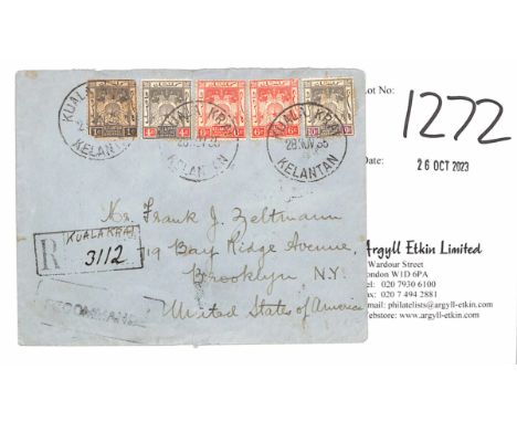Kuala Krai. 1935 Registered cover to USA franked 1c + 4c + 6c (2) + 10c, paying the 27c rate, fine Kuala Krai single ring dat