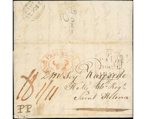 1819 (Oct. 17) Entire letter from Frome to "Q.M Serjt Rayside, H.M 66th Regt, Saint Helena" prepaid 1/11, with light Frome ha