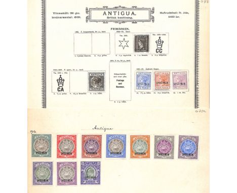 1886-1903 Specimen overprint stamps affixed with part own gum to two pages from the Royal Swedish General Post Office U.P.U S