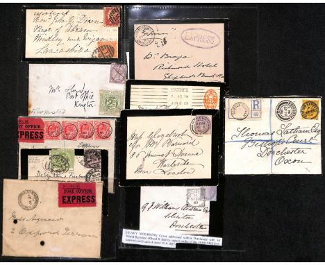 1867-1910 Covers and lettersheets including registered mail (4, two franked 1d red + 4d), express mail (3, two stampless, one