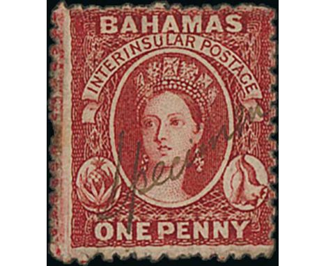 1863 Crown CC 1d Brown-lake perf 12½, mint with manuscript "Specimen", Samuel type DM5, from the De la Rue archives, fine and