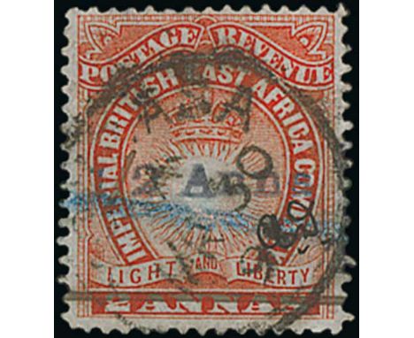 ½ Anna on 2a vermilion, handstuck surcharge initialled "A.D" with the original value obliterated, used with Mombasa c.d.s of 