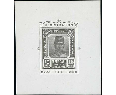 Registration Envelopes. 1928 15c Registration envelope stamp, Die Proof in black on white glazed paper, 47x52mm, fine and rar