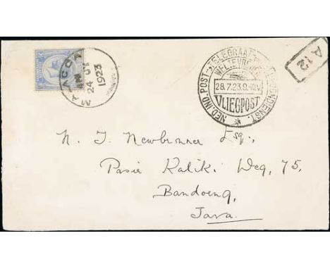 1923 (July 28) Straits Settlements acceptance for the D.E.I Army Airforce Bandoeng to Weltevreden and return flight, cover fr
