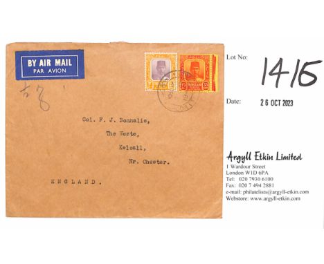 Jabor. 1940 (Apr. 25) Air Mail cover to England franked 1924-41 20c + 35c cancelled by Jabor double ring c.d.s (Proud D2), fi