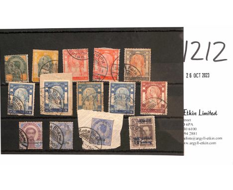 Kota Bharu. 1908-09 Stamps cancelled by Kota Bharu double ring c.d.s, comprising 1899-1904 8a, 1905-09 1a (faults), 4a scarle