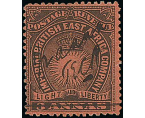 ½ Anna on 3a black on red, manuscript surcharge with initials "T.E.C.R", fine mint. S.G. £600. Photo on Page 146. 