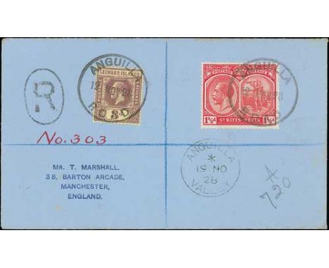 Anguilla. QV-KGV Stamps of Leeward Islands (13) or St. Kitts (39, also two covers) cancelled in Anguilla, with "AN" code dupl
