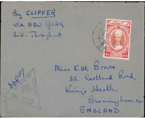 1941 (Dec. 8) Cover to England endorsed "By Clipper via New York Air throughout", signed on the reverse by an Officer in The 