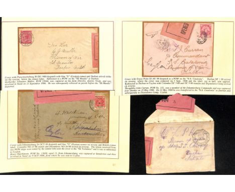 Prisoner of War Ships - Durban. 1900 Covers posted in South Africa, addressed to Boer P.O.Ws on ships off Durban, with a stam