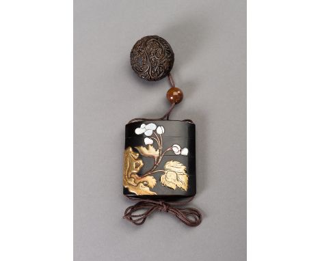 A GOLD AND BLACK LACQUER THREE-CASE INROUnsignedJapan, 19th centuryOf rounded rectangular form and oval section, the ro-iro g