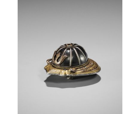 A SILVER AND MIXED-METAL NETSUKE OF A KABUTOUnsignedJapan, 19th century, Meiji period (1868-1912)The netsuke cast in the form