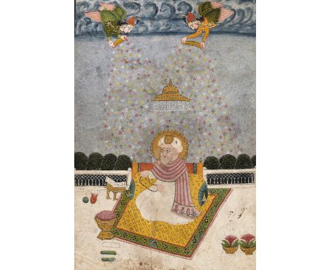 A DECCAN MINIATURE PAINTING OF A PROPHETIndia, 18th century. Ink, gouache, and gold on paper, laid down on paper. Depicted se
