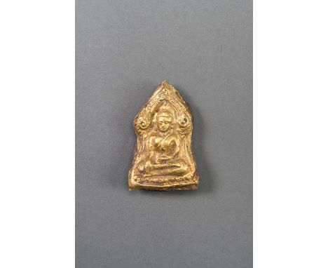 A SHEET GOLD REPOUSSE VOTIVE PLAQUE OF BUDDHAThailand, Ayutthaya, 14th to 15th century. The plaque executed in repousse, depi