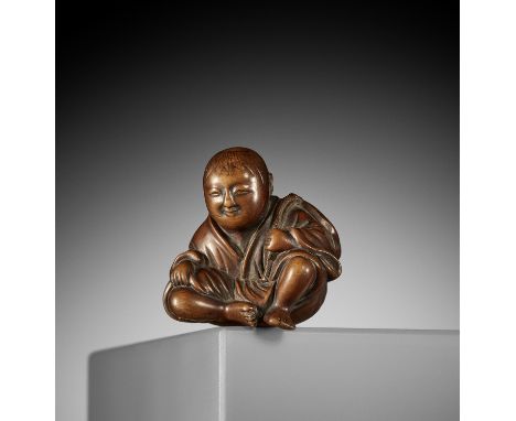 A CHARMING WOOD NETSUKE OF A RESTING FARMERUnsignedJapan, probably Nagoya, late 18th century, Edo period (1615-1868)The well-
