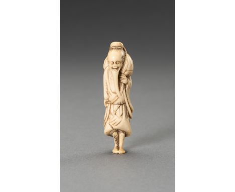A STAG ANTLER NETSUKE OF TOBOSAKU SENNIN WITH PEACHUnsignedJapan, 17th - 18th century, Edo period (1615-1868)Perfect as a lit