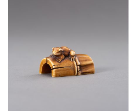 MUNEMITSU: AN IVORY NETSUKE OF A FROG ON BAMBOOBy Munemitsu, signed Munemitsu Japan, Meiji period (1868-1912)The finely carve