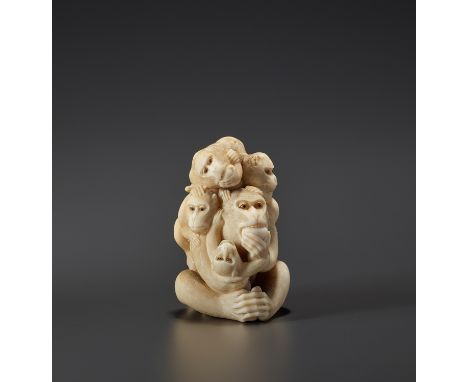 A FINE IVORY NETSUKE OF SEVEN HUNGRY MONKEYS BY HOICHIBy Hoichi, signed Hoichi 芳一 saku 作Japan, Tokyo, late 19th century, Meij