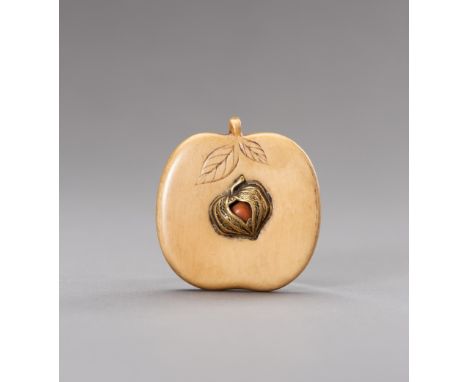 A RESIN NETSUKE IN THE SHAPE OF A PEACHJapan, Meiji period (1868-1912)The resin netsuke in the shape of a peach with engravin