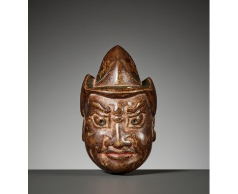 A LARGE AND RARE PAINTED GIGAKU WOOD MASK NETSUKE OF SUIKO-OUnsigned Japan, Nara, late 19th century - early 20th centuryBoldl