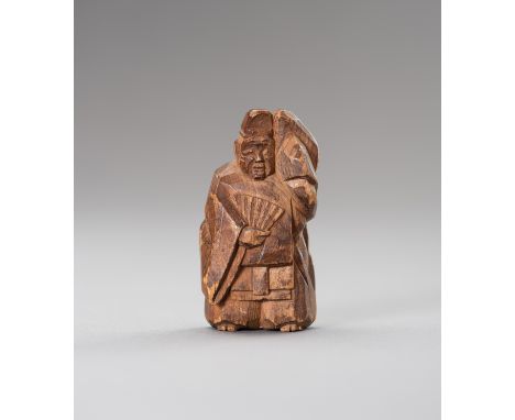 A KIRI (PAULOWNIA) WOOD NETSUKE OF A SAMBASO DANCERJapan, 19th centuryThe rustic netsuke depicting a standing Sambaso dancer,